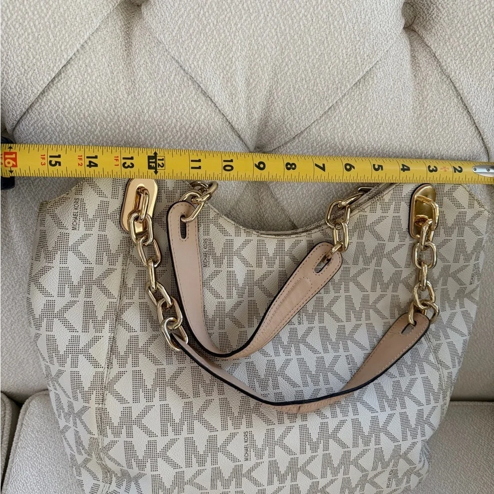 Michael Kors Cream Monogram Shoulder Bag with Gold Accents